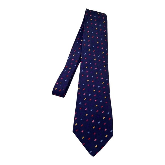 DUCHAMP LONDON Blue Geometric Silk Tie Hand  Made In England 58-"3".3/4 EX COND - Picture 3 of 8